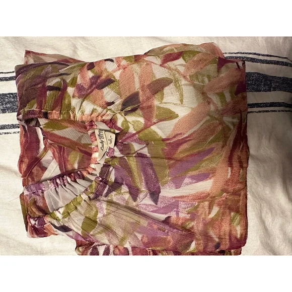 Lucky Brand L Rust Maroon Green Leaf Print Off-Shoulder Blouse Top - Picture 6 of 10